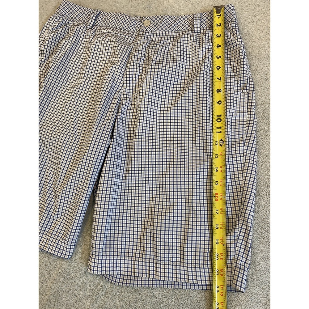 Mens Pima Golf Shorts 34 Plaid Blue Performance Stretch Size Chino Flat Front - Picture 5 of 7